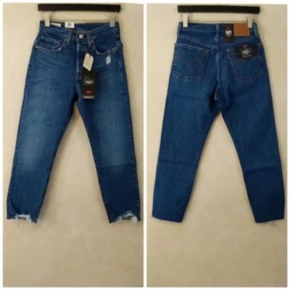 Levi's 501 Crop High Rise Denim Jeans Charleston Fun Straight Leg - Picture 8 of 10
